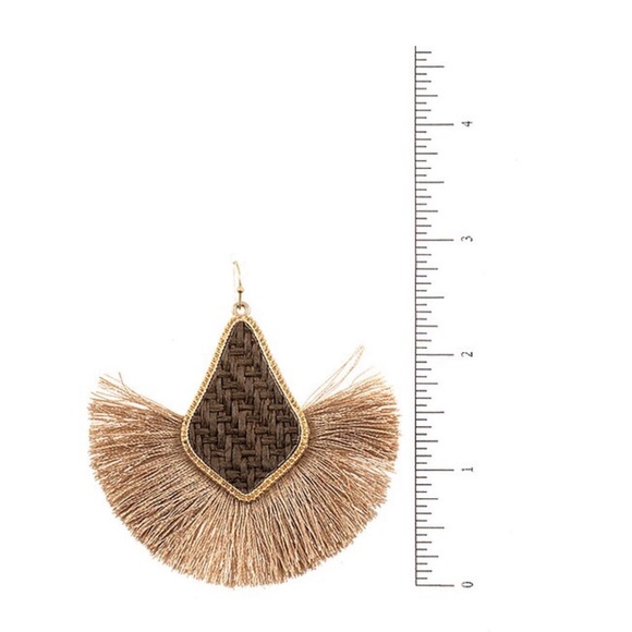 Brown Woven Fan Fringe Dangle Earrings - Picture 2 of 2